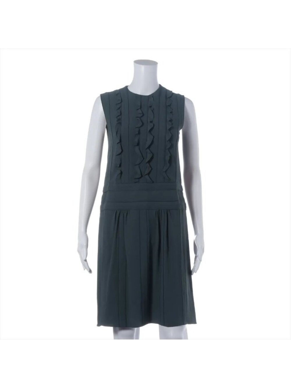 Prada Ruffles Gathered Dress Gray